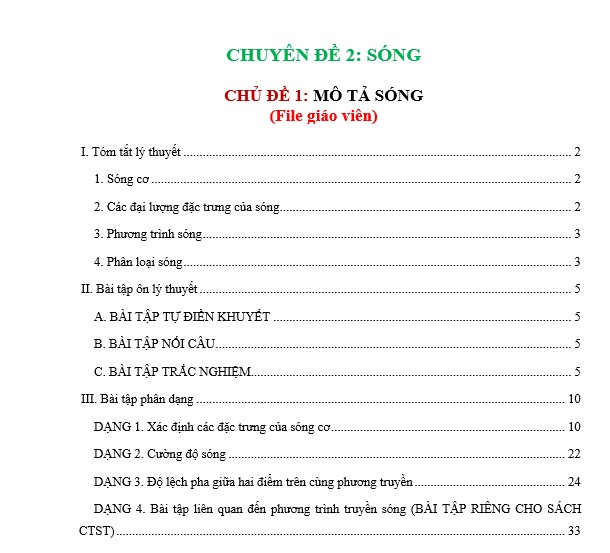 CHƯƠNG 2. SÓNG - dùng chung 3 sách - có lời giải